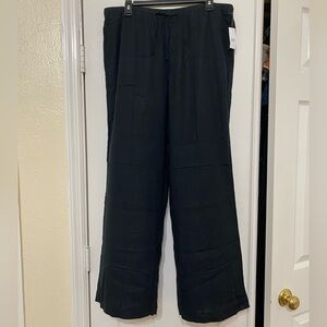 GAP Mid Rise Linen-Blend Black Pull-On Wide-Leg Pants